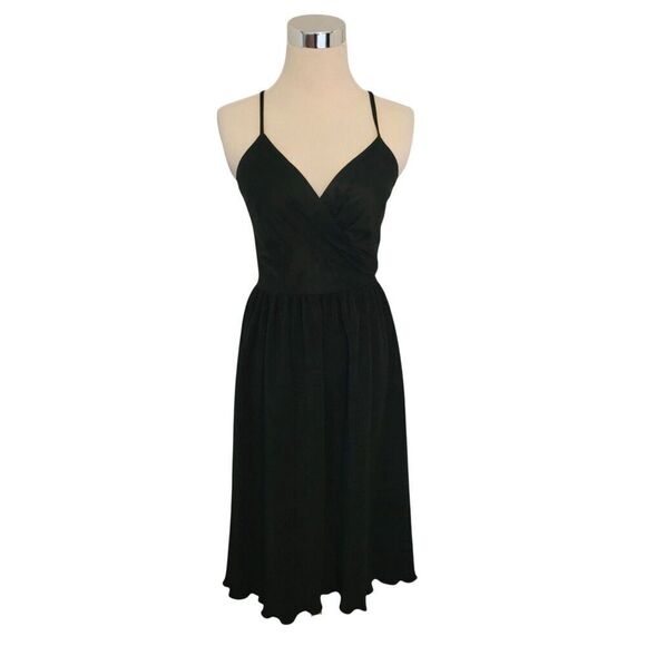 Vintage 60's-70's Black Accordion Pleat Wrap Front Dress Size S - Picture 2 of 8